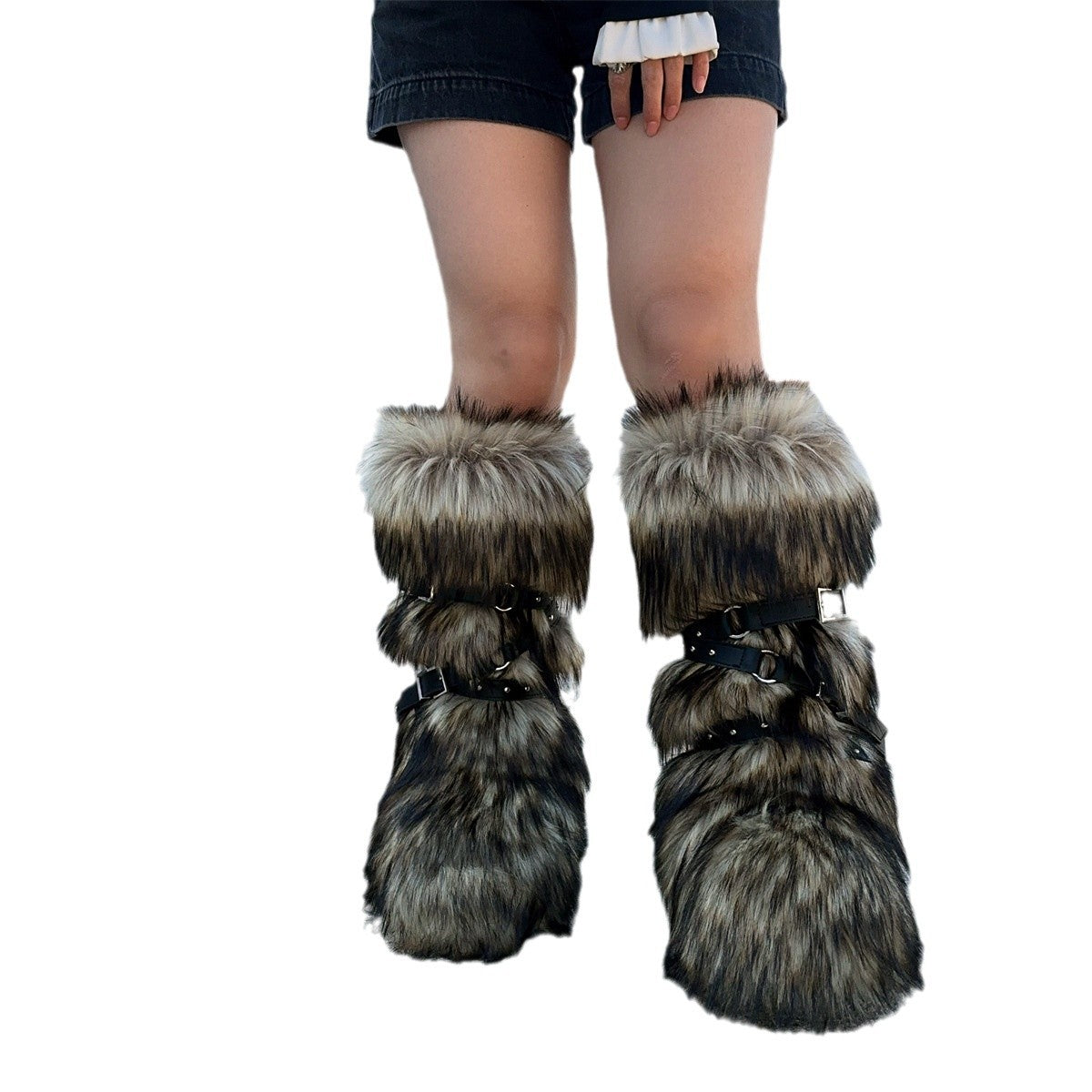 Large Size Flat Bottom Rivet Fried Street Fur Snow Boots