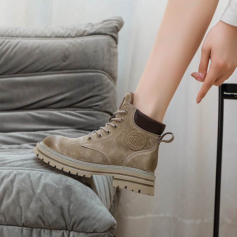 Khaki Motorcycle Female Hidden Platform Ankle Couple Boots