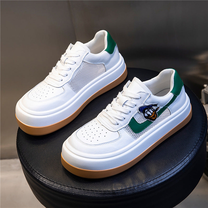 Women's Single Mesh White Sports Flat Platform Casual Shoes