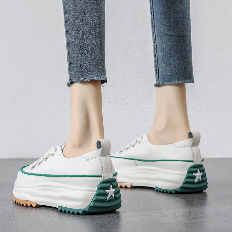 Women's Breathable White Spring Versatile Height Increasing Casual Shoes