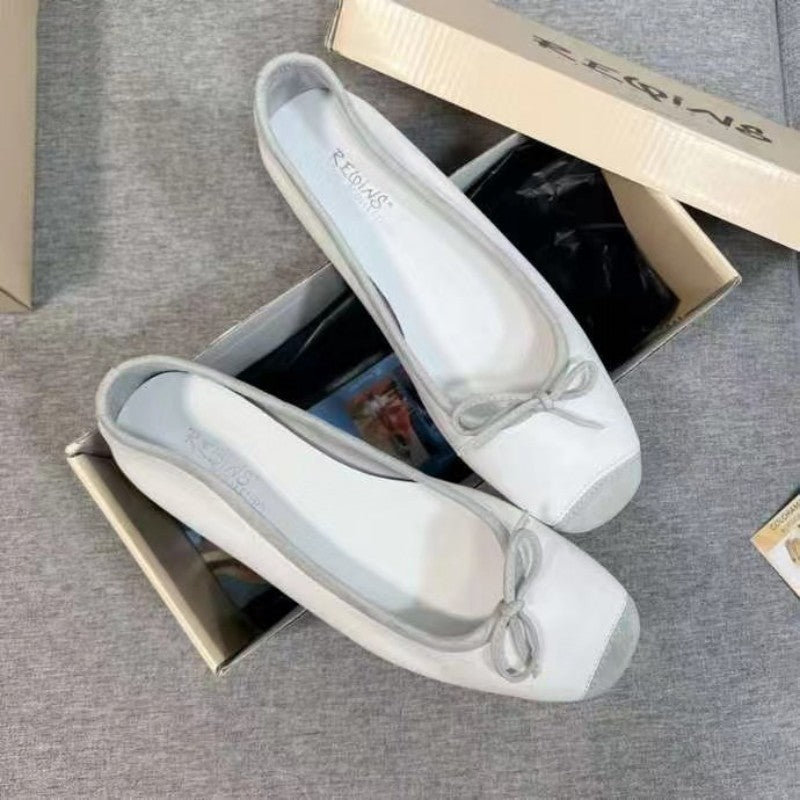 Women's Ballet Genuine French Style Retro Flat Bottom Square Head Casual Shoes