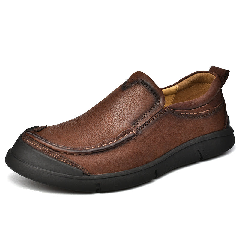 Men's First Layer Cowhide Breathable Soft Bottom Low Top Leather Shoes
