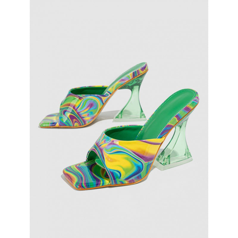 Colorful Opposite Sex Chunky High Sexy Bar Heels