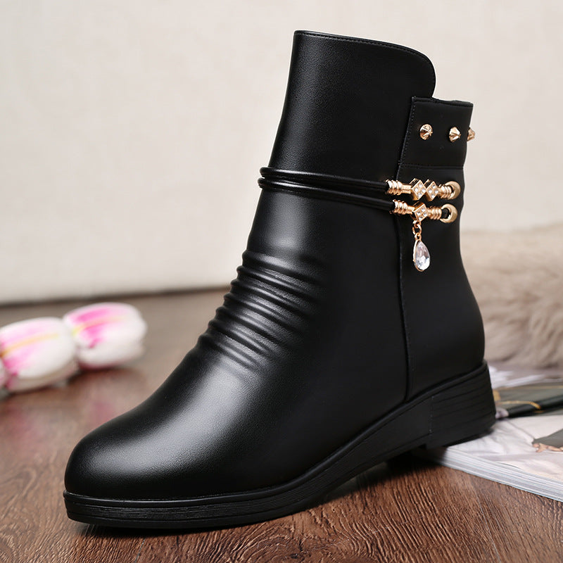 Women's Bottom Short Round Toe Wedge Suede Warm Boots