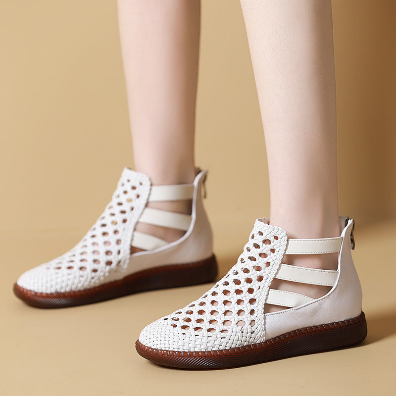 Women's Style Retro Hollow Genuine Summer Flat Women's Shoes