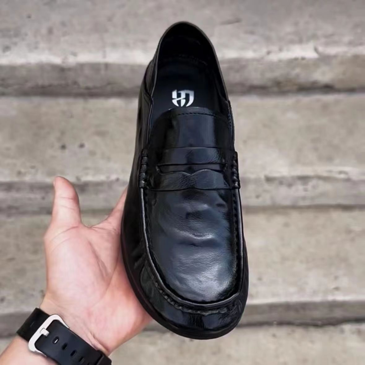 Men's Trendy Korean Versatile Slip-on Driving Genuine Casual Shoes