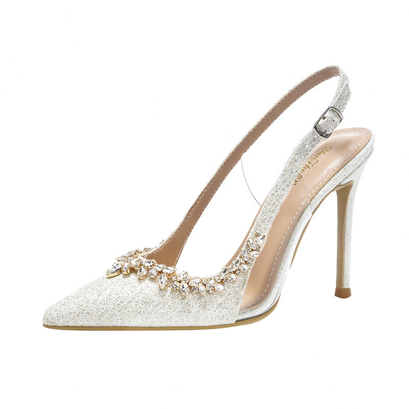 Women's Toe Low-cut Cap Slingback Stiletto White Beautiful French Sandals