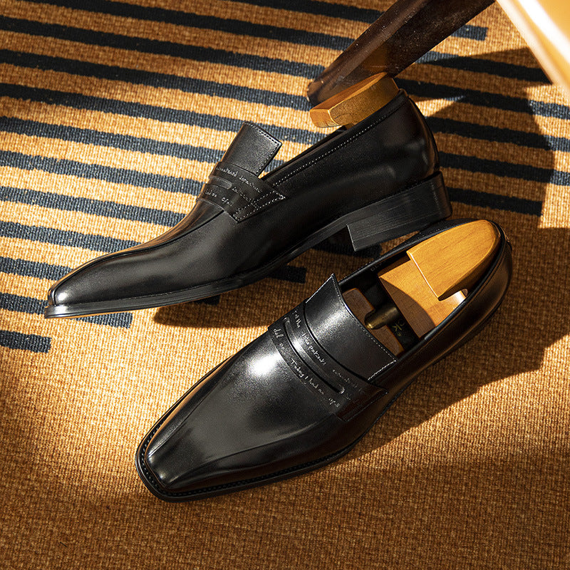 Cowhide Cover Square Toe Hand-rub Color Leather Shoes