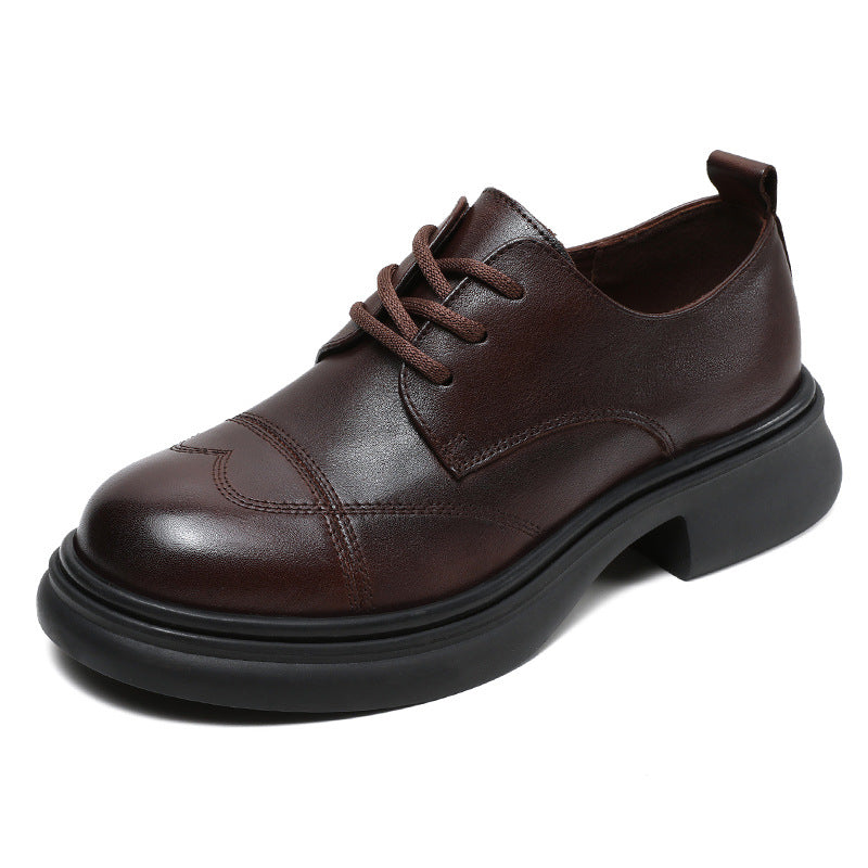 Women's Breathable Platform Black Authentic Single-layer Round Loafers