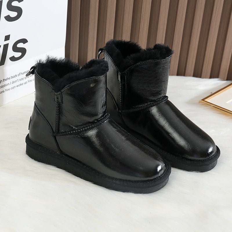 Women's Integrated Fleece Lined Padded Warm Keeping Waterproof Glossy Snow Boots
