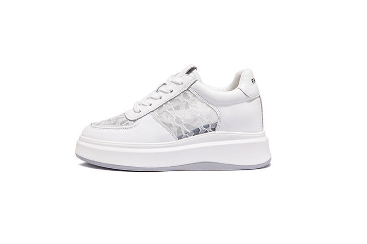 Women's Summer Hidden White Platform Lace Mesh Casual Shoes