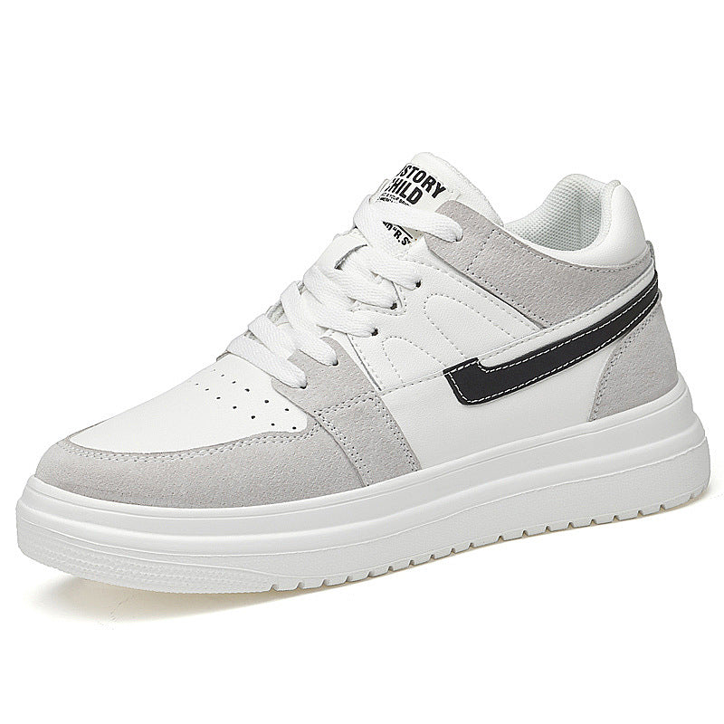 Increasing Insole Skateboard Spring White Cowhide Leather Shoes