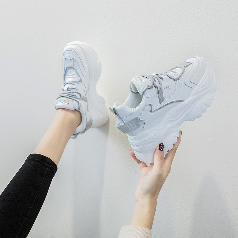 Women's High Height Increasing Insole Cowhide Platform Sneakers