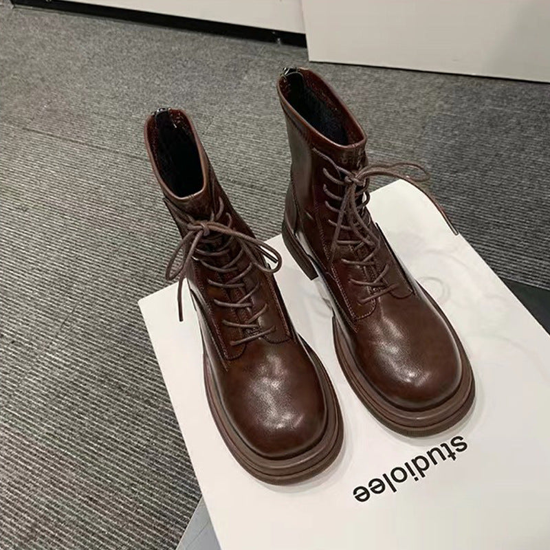Women's Round Toe Korean Style Slimming Chunky Boots