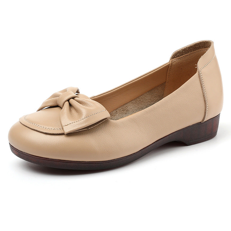 Women's Cowhide Soft Bottom Autumn Mom Flat Loafers