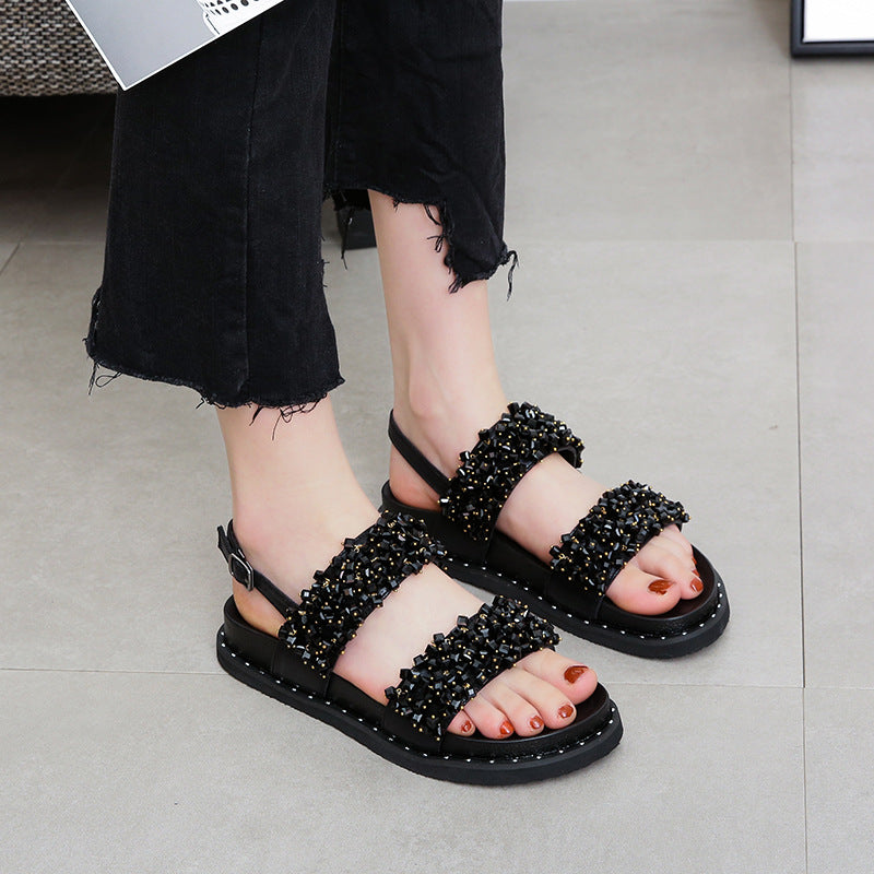 Women's Beaded Summer Fashionable Platform Flat Beach Sandals