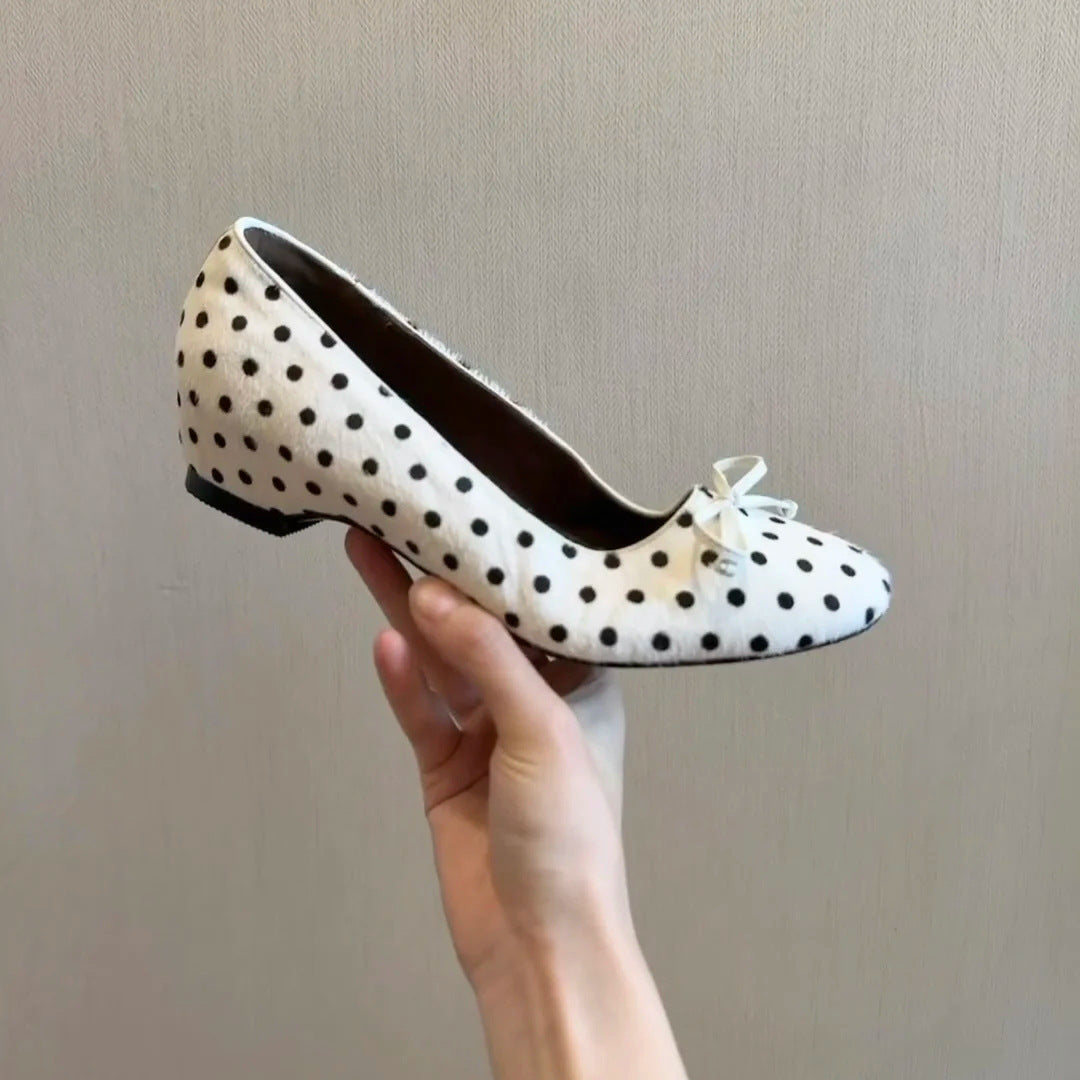 Polka Dot Height Increasing Insole Cat Shallow Mouth Women's Fashion Shoes