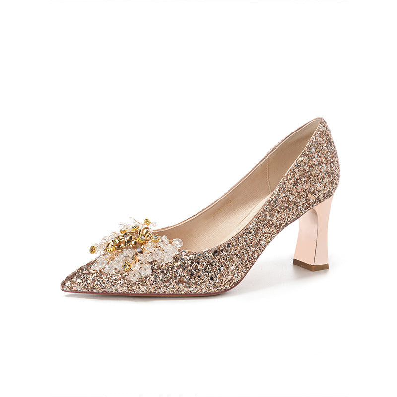 Women's For Bridal Sequin Wedding Dress Two-way Heels
