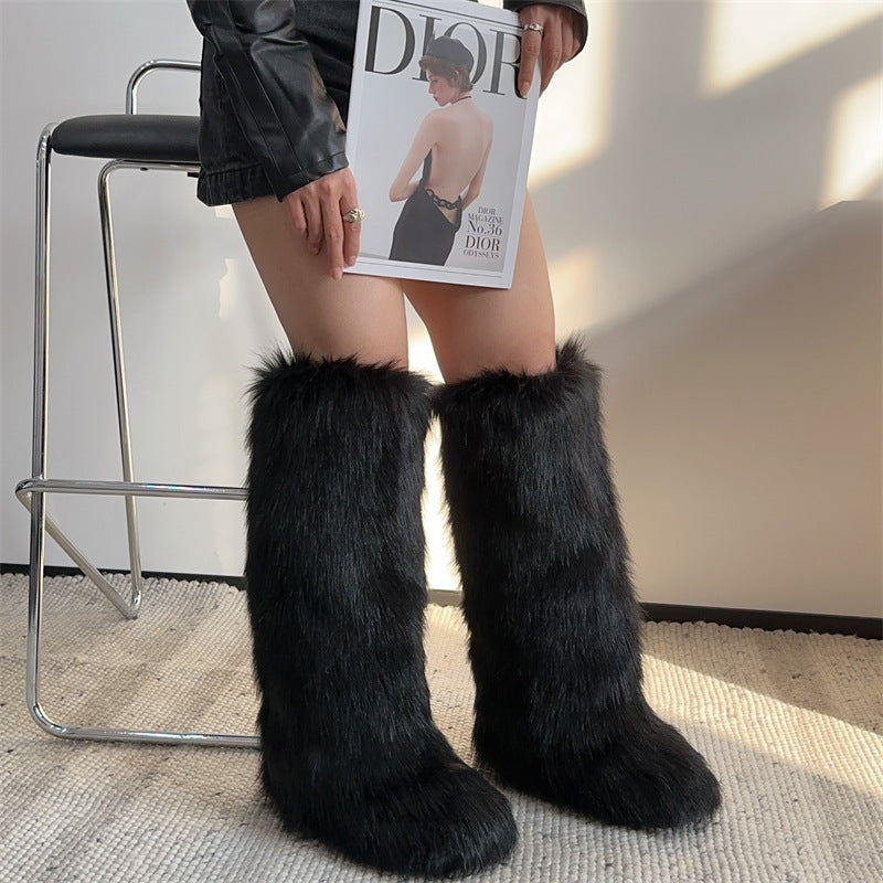 High Leg Knee-high Warm Imitation Fox Snow Boots