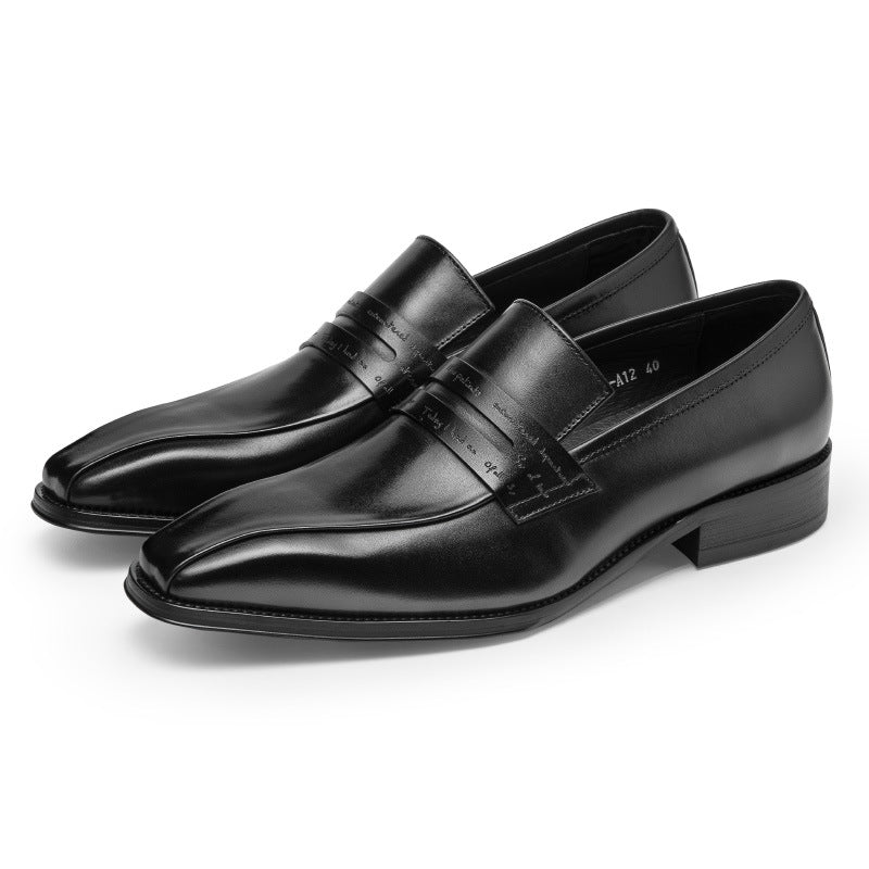 Cowhide Cover Square Toe Hand-rub Color Leather Shoes