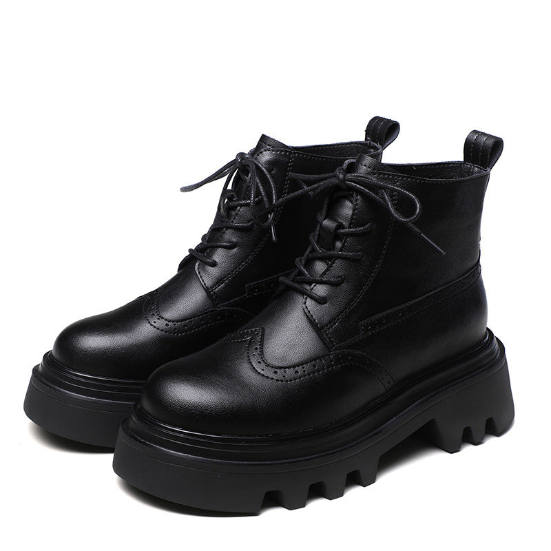 Women's British Style Korean Flat Round Toe Boots