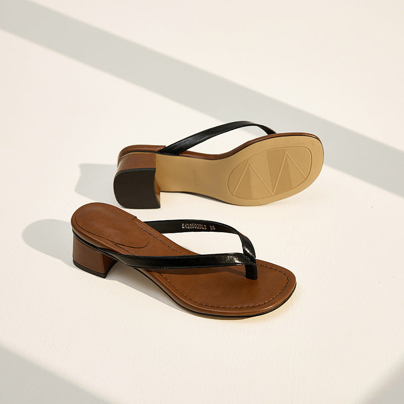 Summer Chunky Beach Vacation Style Flip-flops Outer Heels