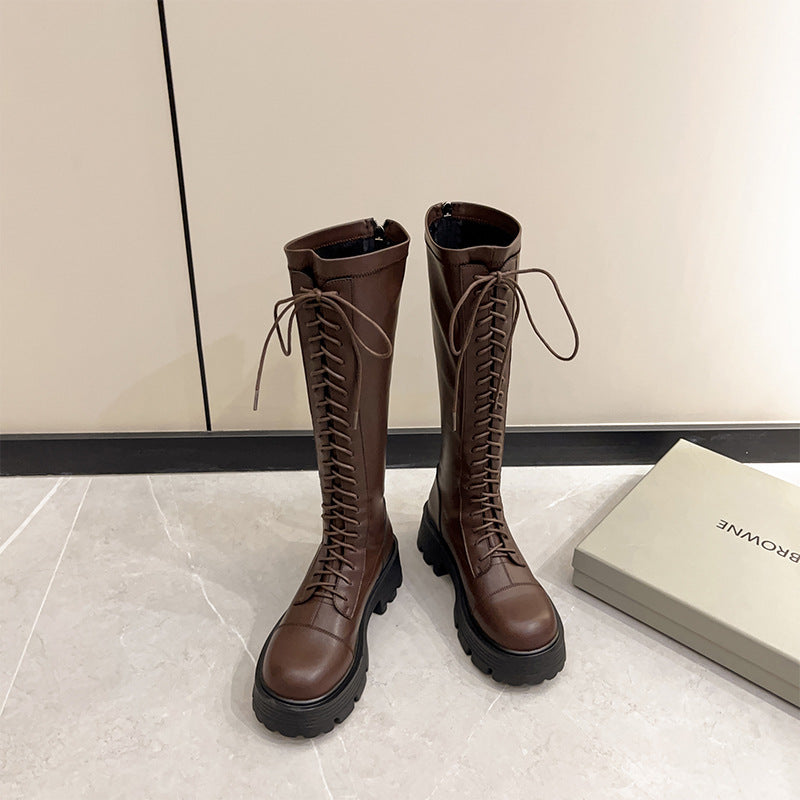 Power Genuine Strap Knight Thick Bottom Boots