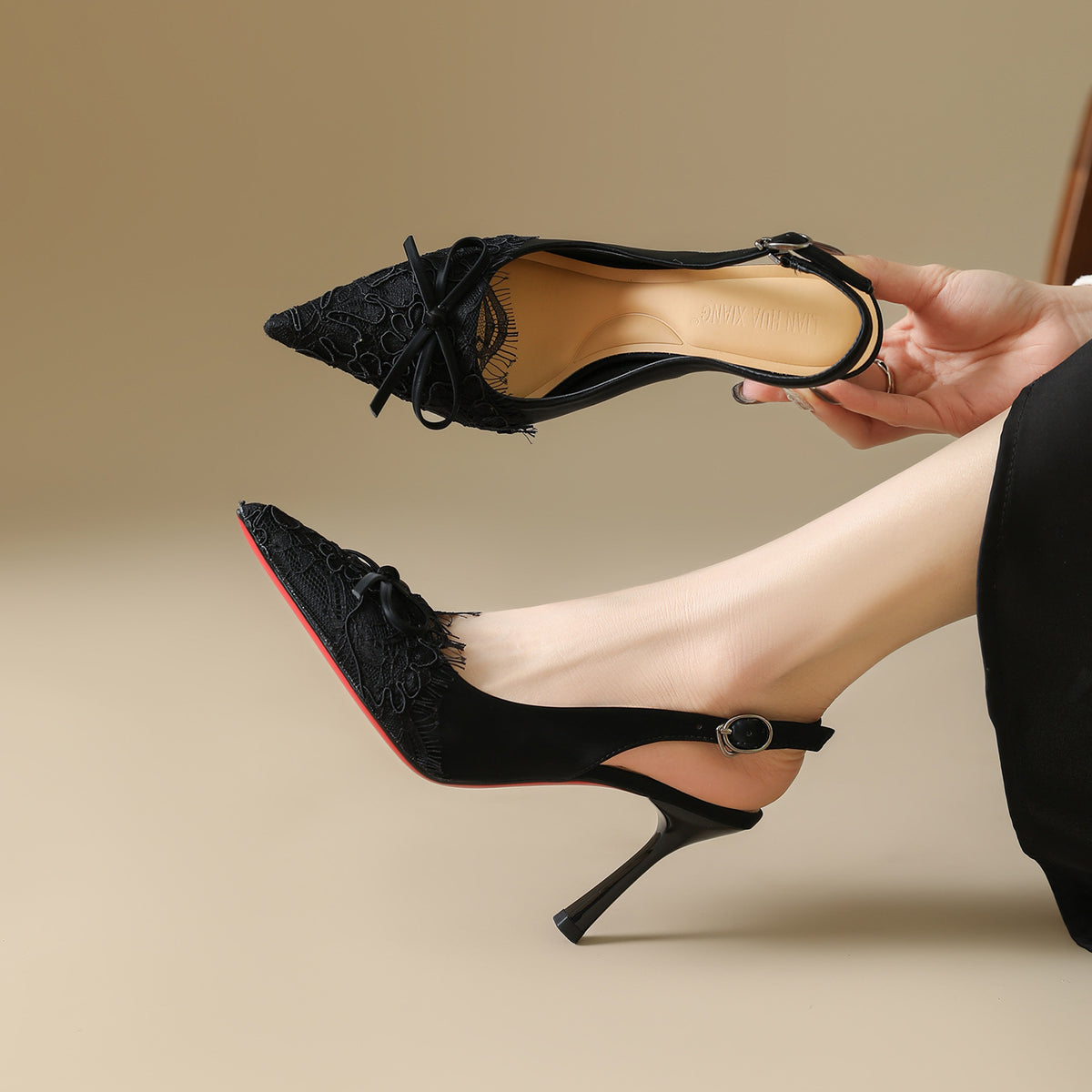 Women's Print Lace High-heeled Pointed Toe Slingback Stiletto Women's Fashion Shoes