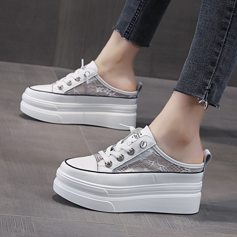 Women's Platform Muffin Lace Mesh Height Increasing Insole Slippers