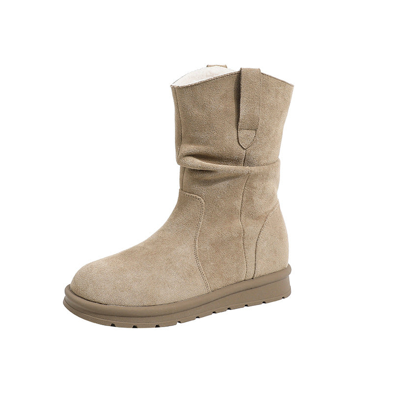 Winter Slimming Retro Pleated Knee-high Lazy Super Boots