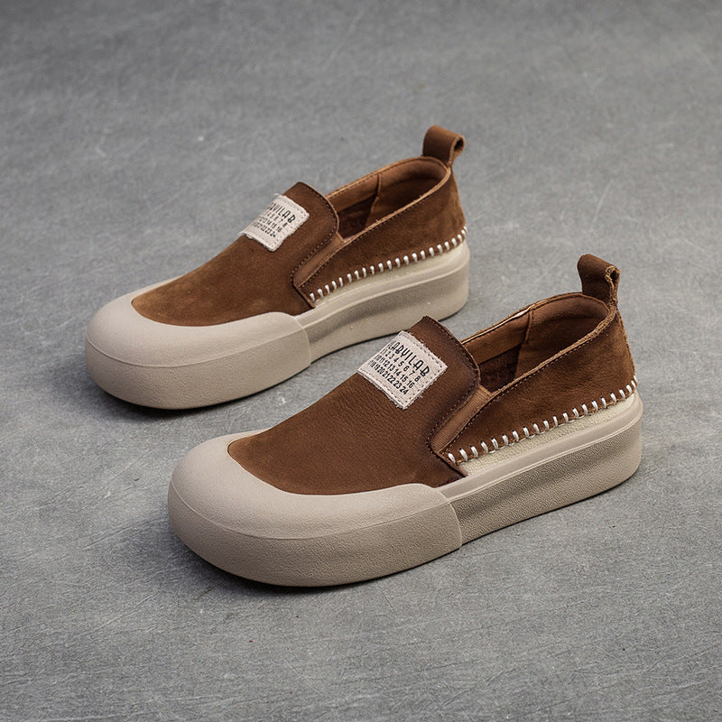 Women's Slip-on Lazy Flat First Layer Cowhide Casual Shoes