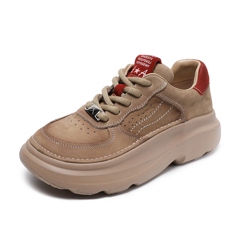 Women's Beautiful Color First Layer Cowhide Spring Thick Bottom Sports Sneakers
