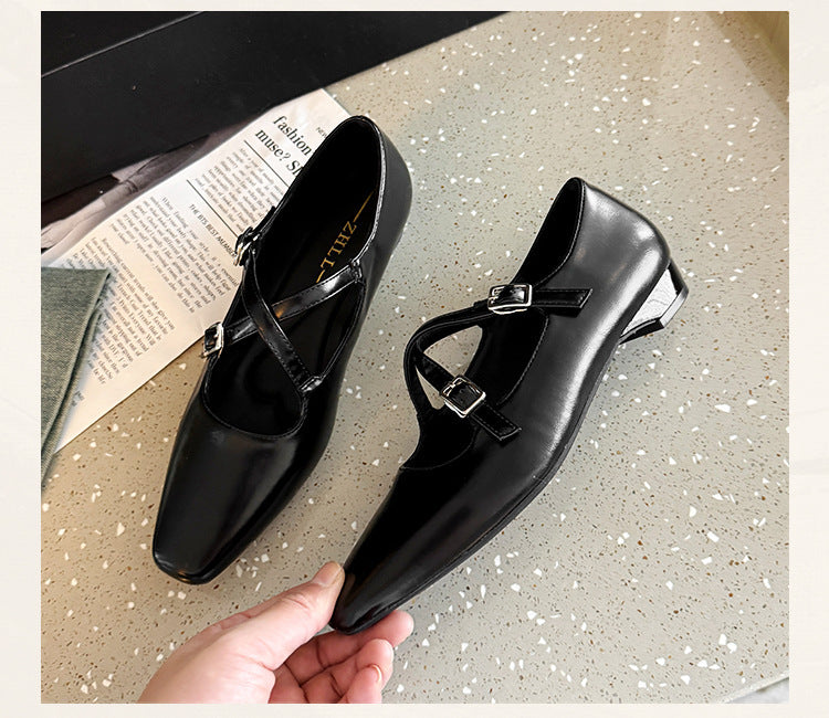 Women's Retro Small Wedge French Style Shallow Mouth Mary Jane Front Men's Shoes