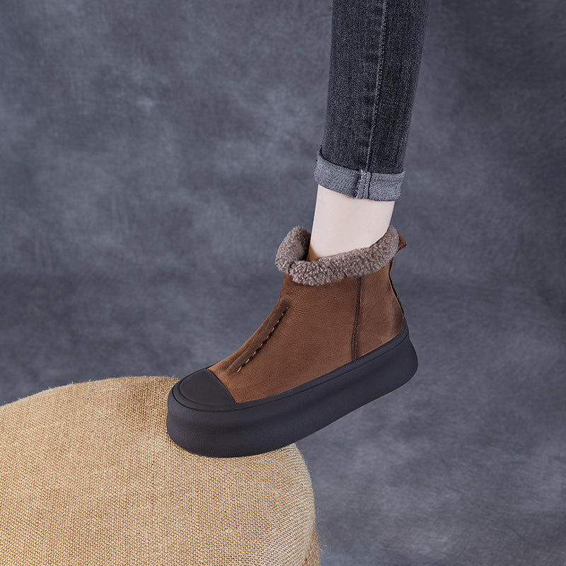 Women's Retro Cotton Veet Padded Genuine Platform Snow Boots