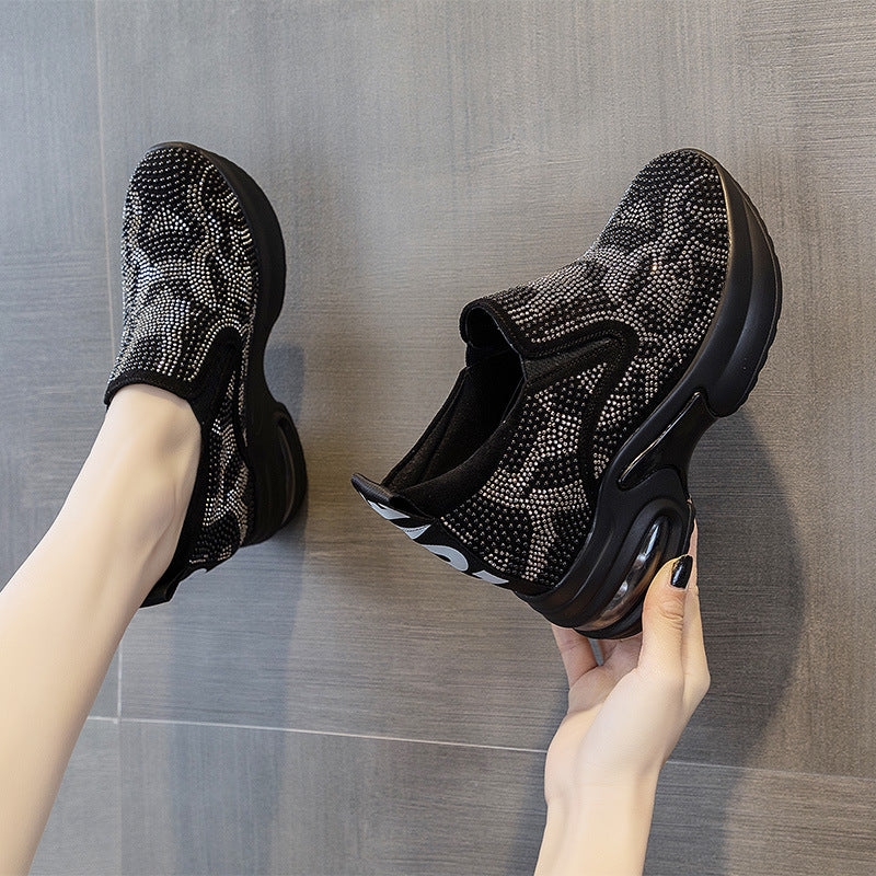 Women's Platform Hidden White Rhinestone Sports Air Women's Casual Shoes