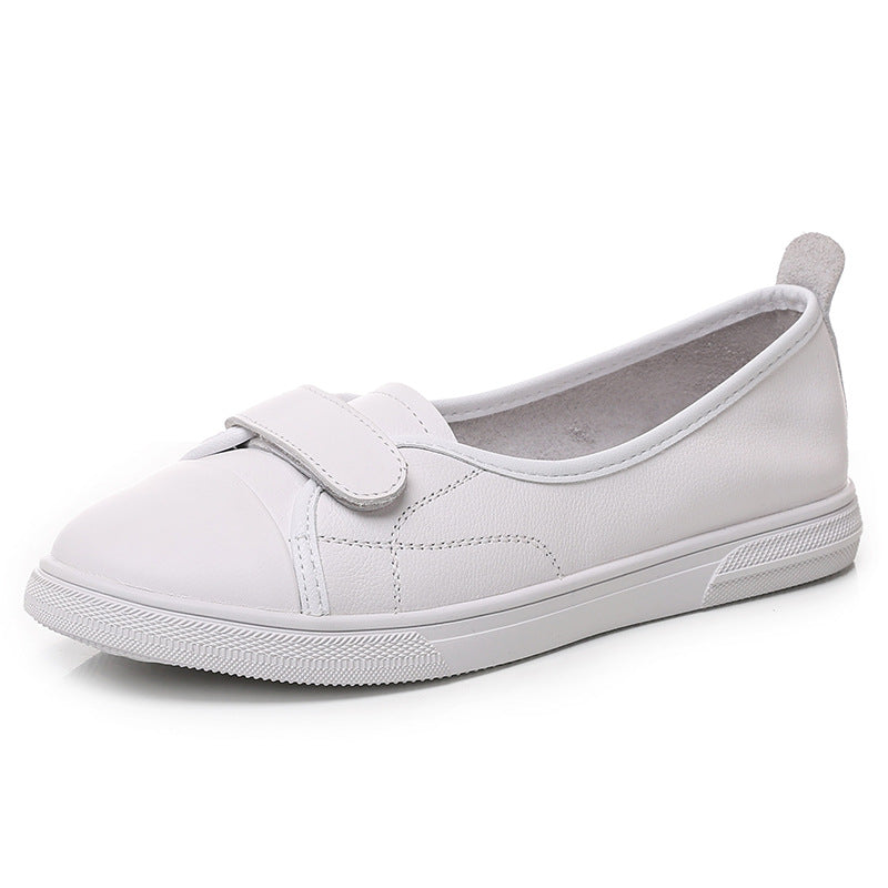 Women's Top Layer Cowhide Low-cut Authentic White Summer Slip-on Velcro Men's Shoes