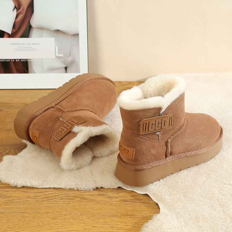 Women's Tube Veet Thickened Real Wool Velcro Snow Boots
