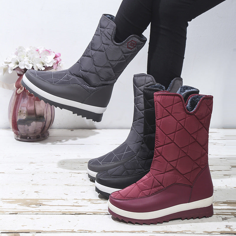Warm Keeping Cotton Zip Side V Snow Boots