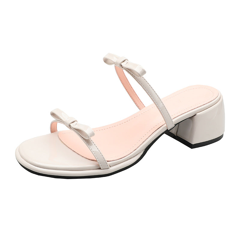 Chunky Sier Round Head Double Bow Sandals