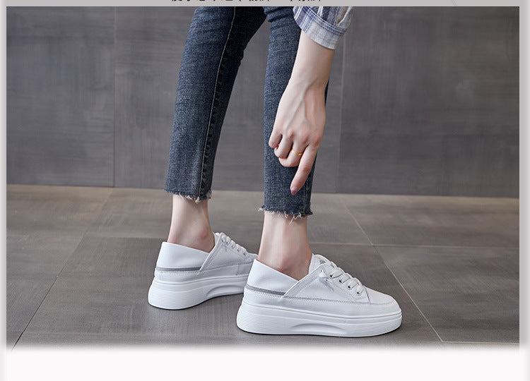 Women's Sports Cowhide Easy Wear Thick Bottom Height Increasing Women's Shoes