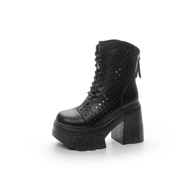 Women's Perforated High Riding Elevator Platform Skinny Sandals