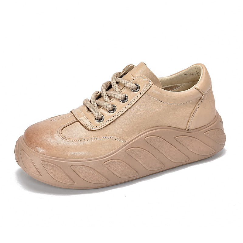 Women's Genuine Bread Platform Top Layer Cowhide Casual Shoes