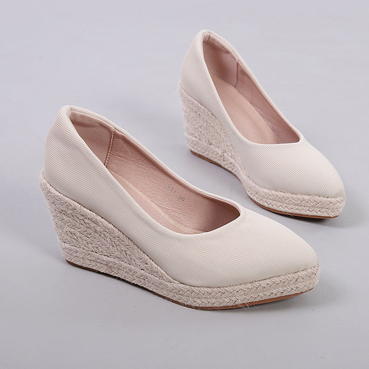 Women's Wedge Shallow Mouth Pumps High Platform Casual Shoes
