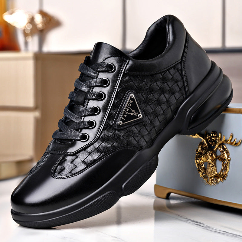 Men's Spring Woven Fashion White Breathable Lace Leather Shoes