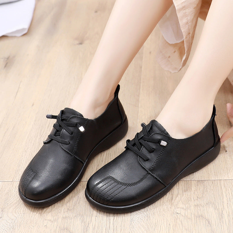 Women's Round Toe First Layer Cowhide Flat Ethnic Women's Casual Shoes