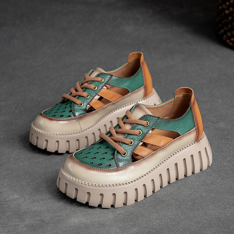 Women's Color Tide Head Layer Cowhide Retro Roman Sandals