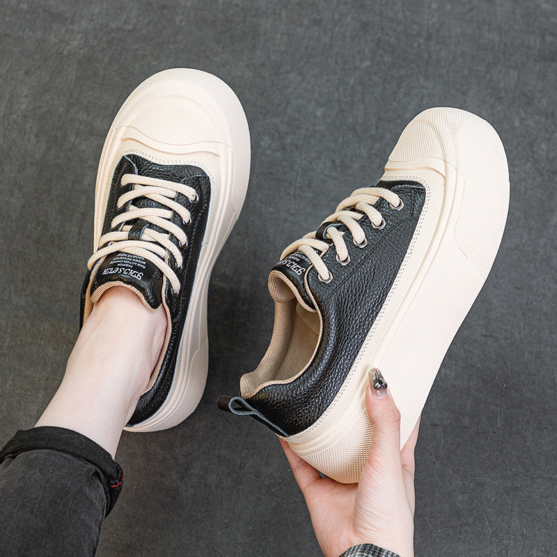 Women's & Men's Top Layer Cowhide Platform White Flat Men's Shoes