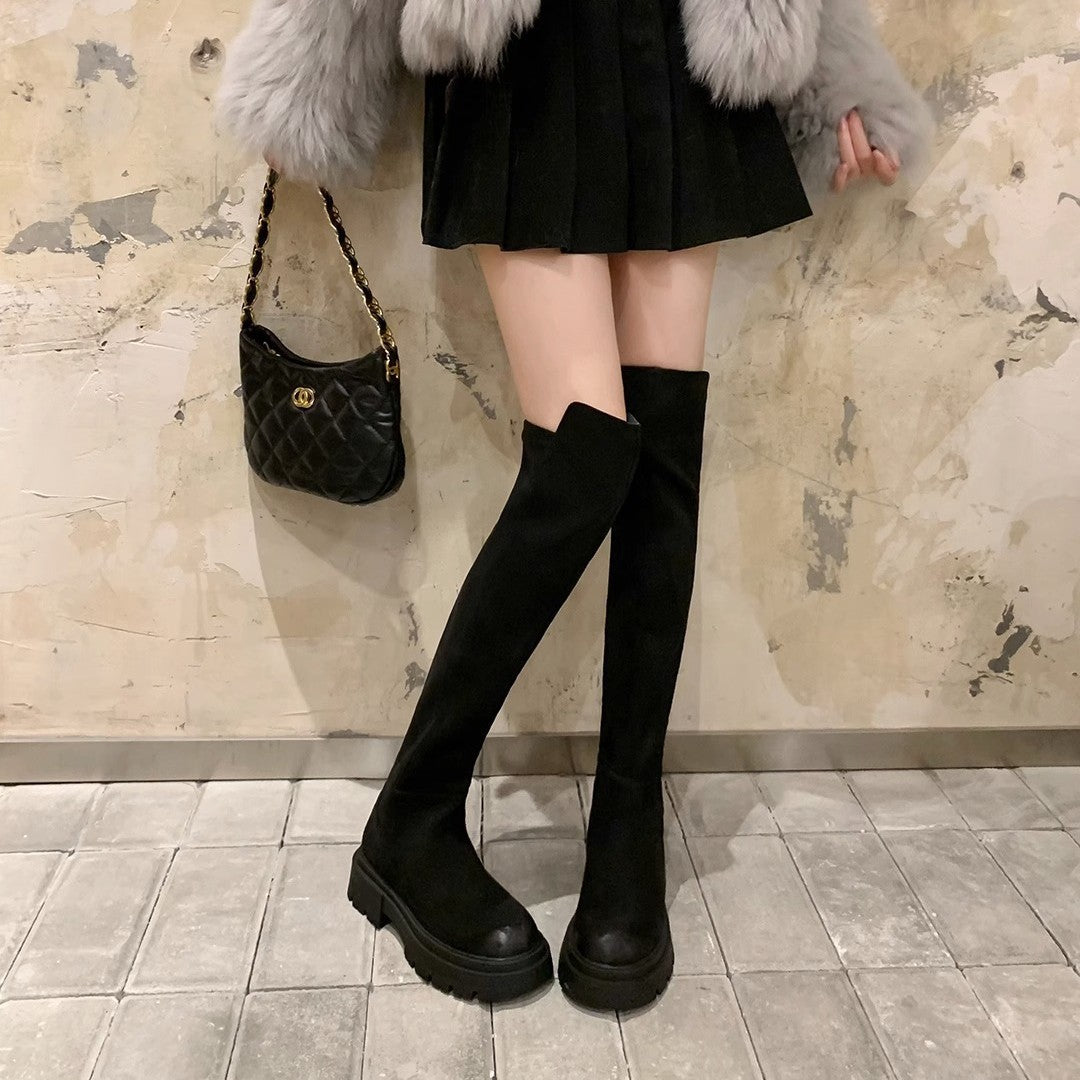 Women's Su Suede Stretch Thin Fleece-lined Platform Height Increasing Boots