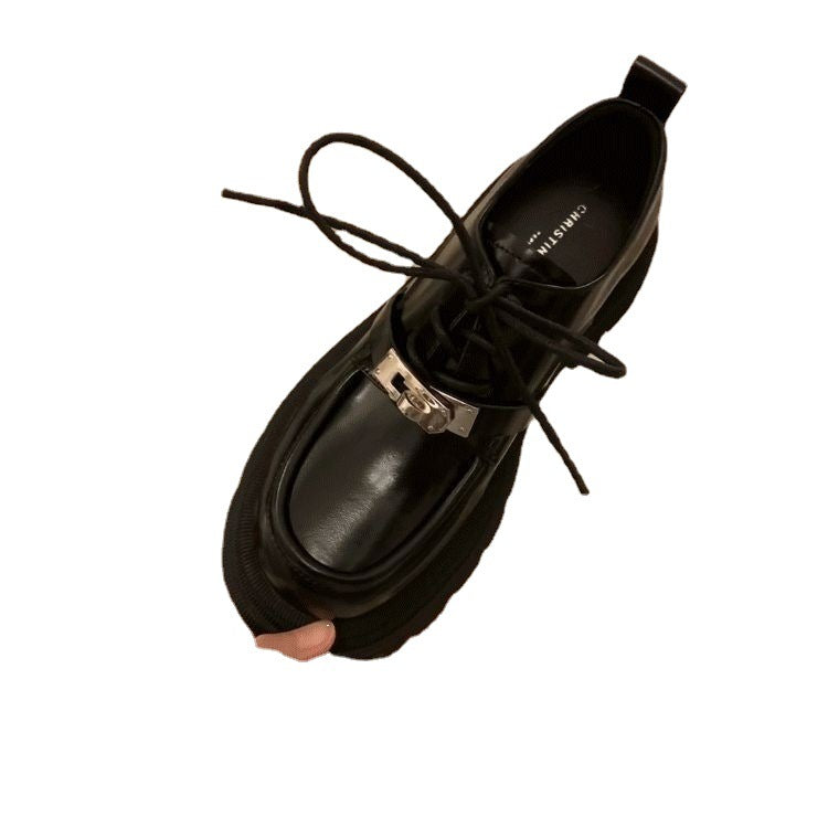 Women's Small Chunky Platform British Style Black Loafers