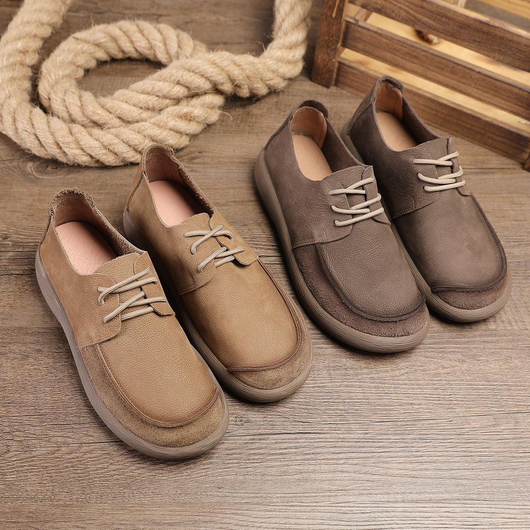 Men's Toe Breathable Retro Genuine Lace Up Casual Shoes